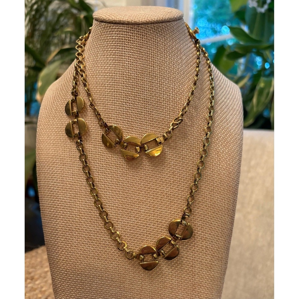 Vintage Liz Claiborne Layered Chain Necklace Rhinestone LC Logo Clover